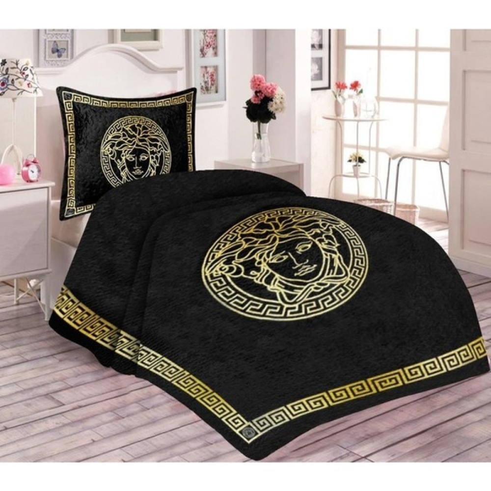 Doruklar Home Collection Pamuk Dolgulu Kadife Kumaşlı Gold Geçişli Versace Desenli Tek Kişilik Kapitone Yatak Örtüsü - Siyah - Sarı - 180 x 240 cm Yatak Örtüsü Fiyatı