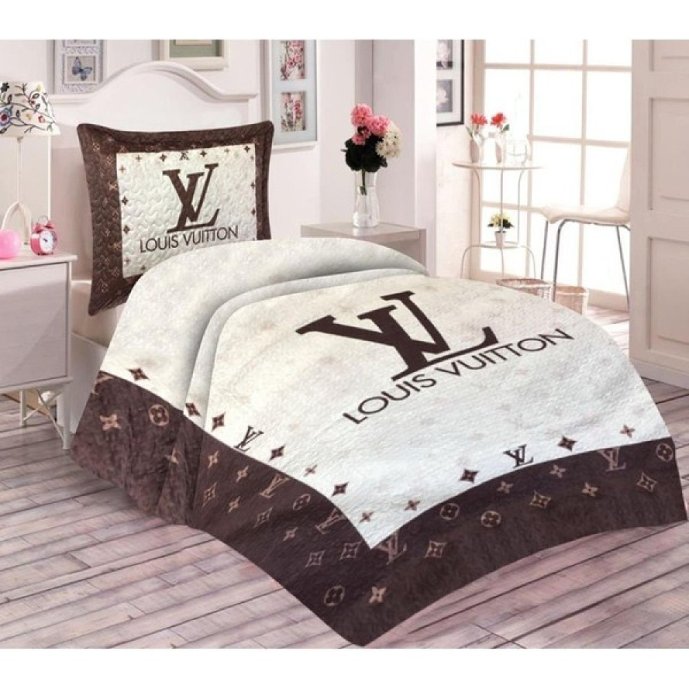 Doruklar Home Collection Pamuk Dolgulu Kadife Kumaşlı Kahve Louis Vuitton Desenli Tek Kişilik Kapitone Yatak Örtüsü - Beyaz - Kahverengi Yatak Örtüsü Fiyatı