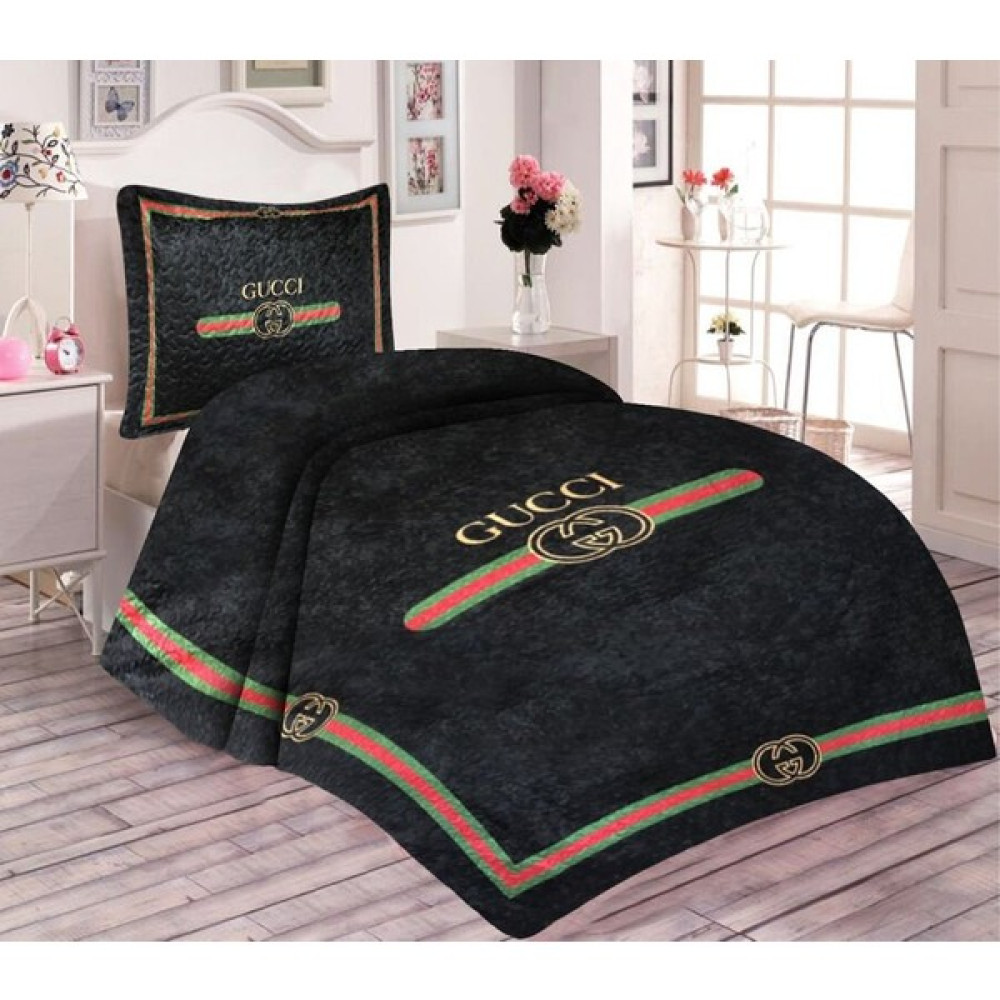 Doruklar Home Collection Pamuk Dolgulu Kadife Kumaşlı Şerit Gucci Desenli Tek Kişilik Kapitone Yatak Örtüsü - Siyah - 180 x 240 cm Yatak Örtüsü Fiyatı