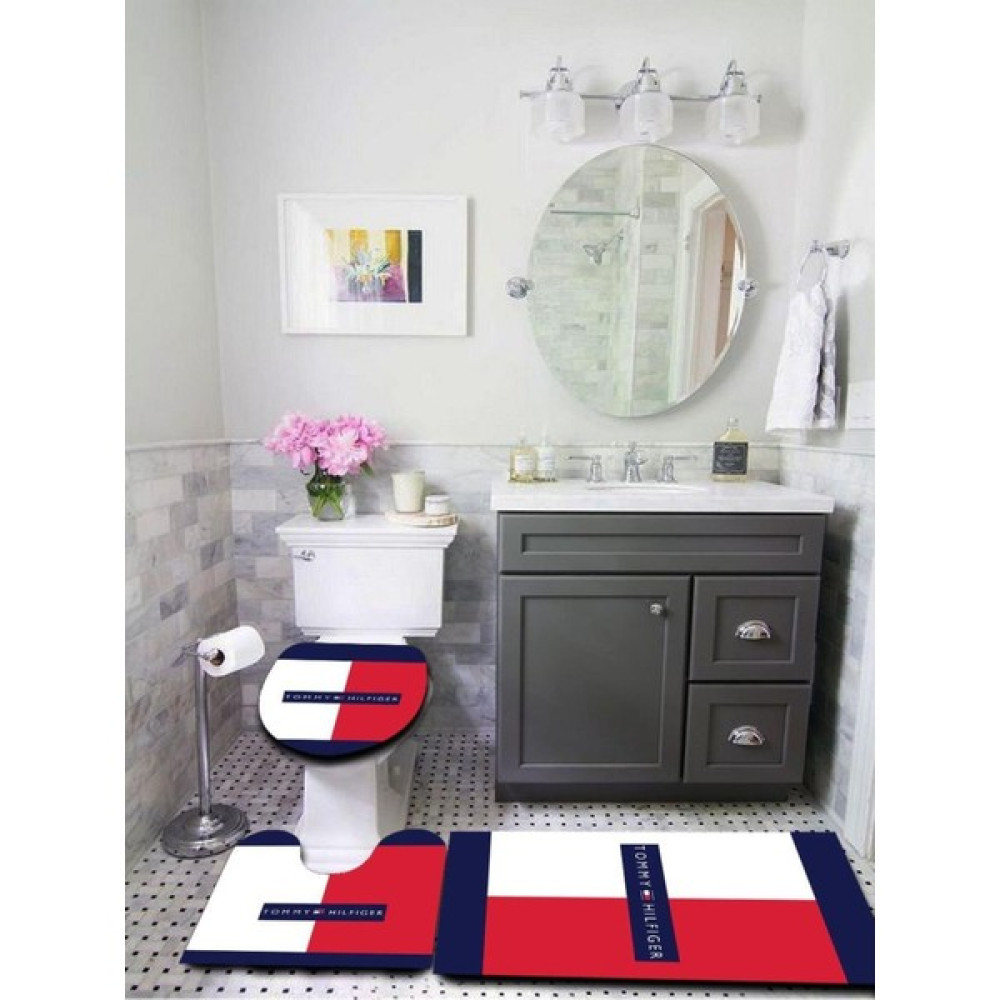 Doruklar Home Collection Yıkanabilir Kaymaz Tabanlı Dekoratif Desenli 3'lü Klozet Takımı Banyo Paspas Seti - Kırmızı Klozet Takımı Fiyatı