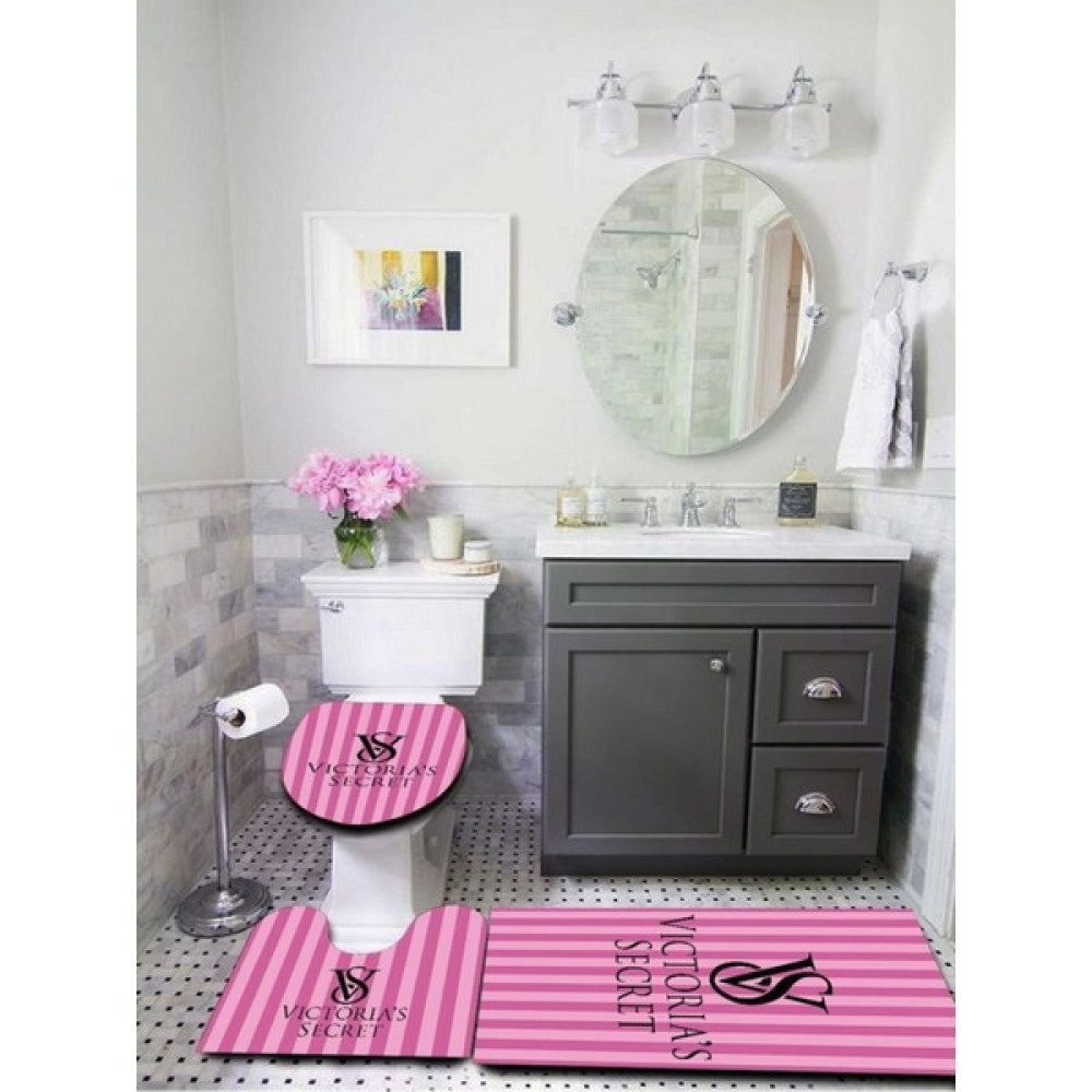 Doruklar Home Collection Yıkanabilir Kaymaz Tabanlı Dekoratif Desenli 3'lü Klozet Takımı Banyo Paspas Seti - Pembe Klozet Takımı Fiyatı