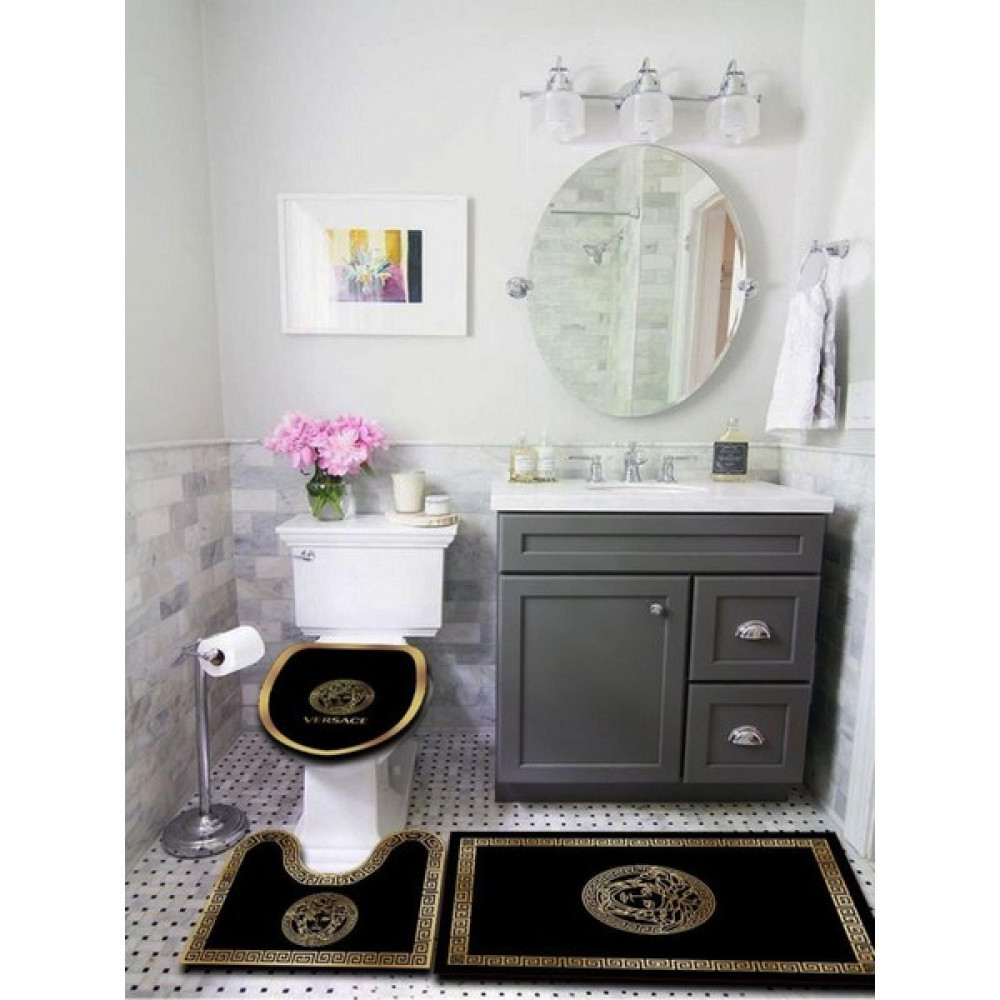 Doruklar Home Collection Yıkanabilir Kaymaz Tabanlı Dekoratif Desenli 3'lü Klozet Takımı Banyo Paspas Seti - Siyah Klozet Takımı Fiyatı