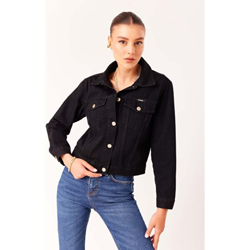 Dosse Butik Cepli Siyah Trucker Crop Denim Kot Ceket Bayan Ceket Fiyatı