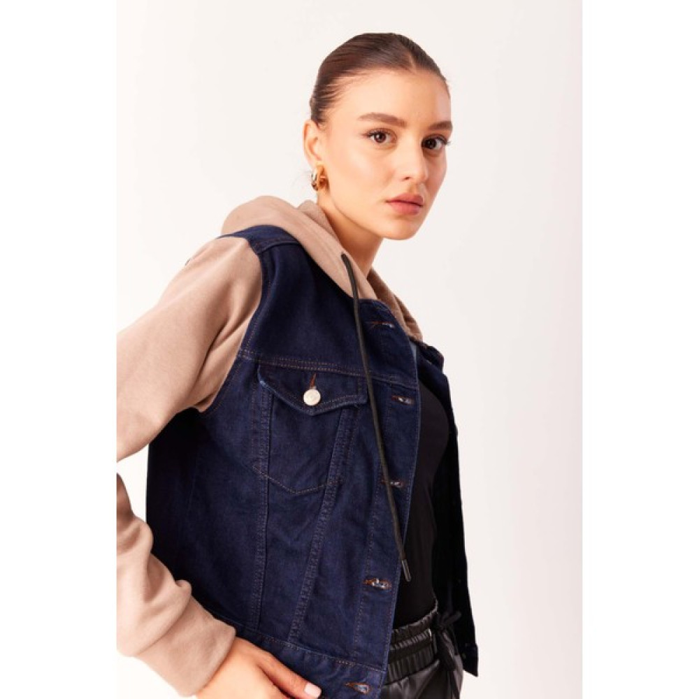 Dosse Butik Vizon Kapüşonlu Lacivert Denim Kot Ceket Bayan Ceket Fiyatı