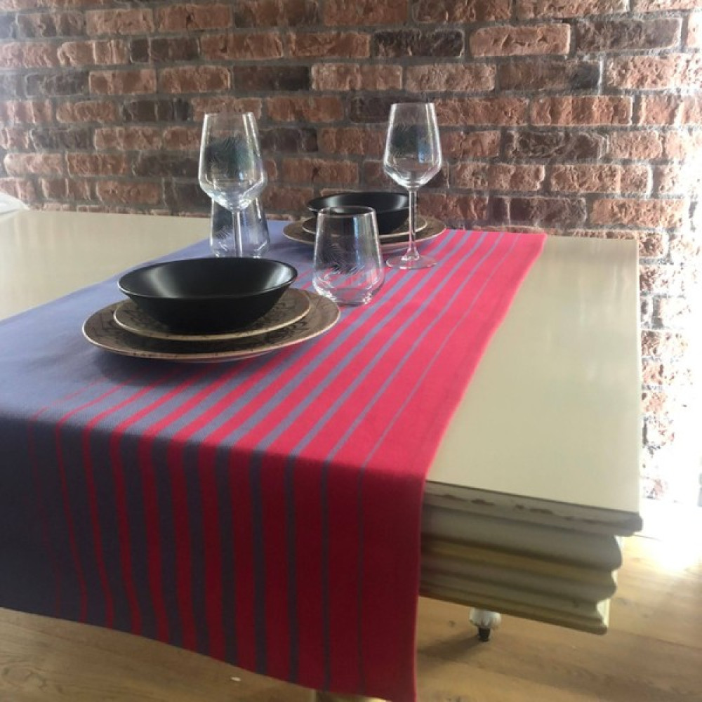 Dost Tekstil Çizgili Masa Örtüsü - Fuşya - Mavi - 55 x 130 cm Masa Örtüsü Fiyatı