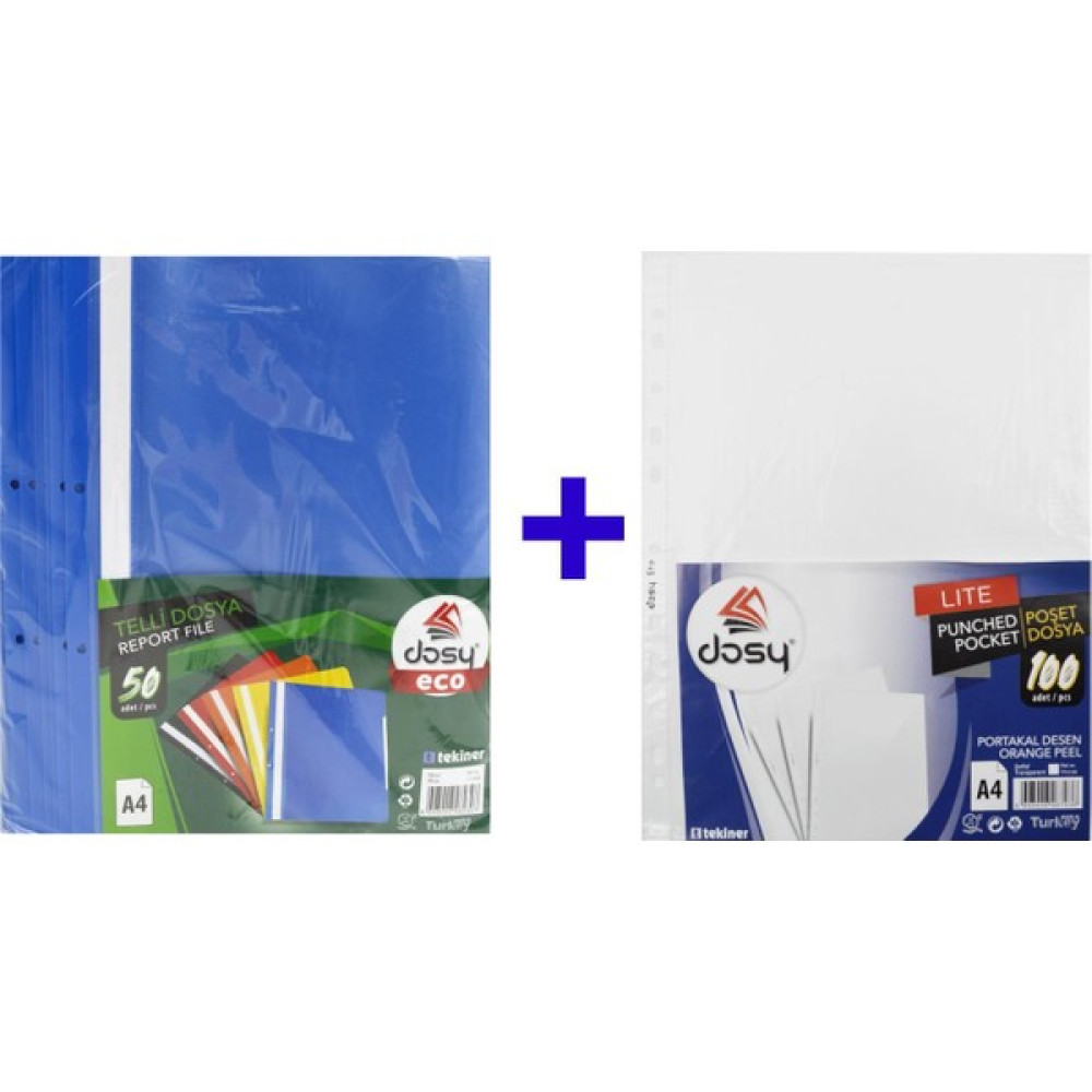 Dosy Lite A4 Poşet Dosya 100 Lü ve Dosy Eco Telli Dosya 50 Li Mavi Dosya Fiyatı