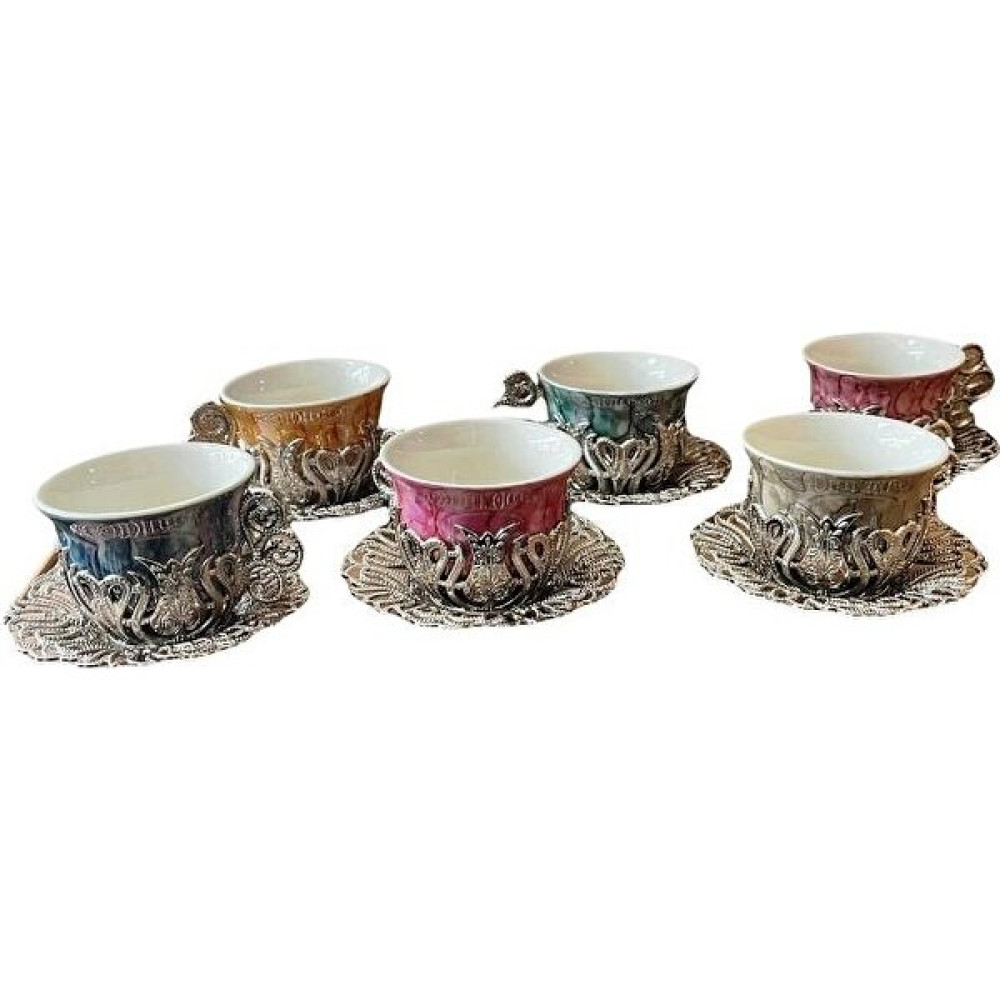 Dotdiri Türk Kahvesi Fincan Takımı 6 Kişilik Fincan Özel Desen Metal Döküm Hediyelik Renkli Fincan / Bardak / Kahve Takımı Fiyatı