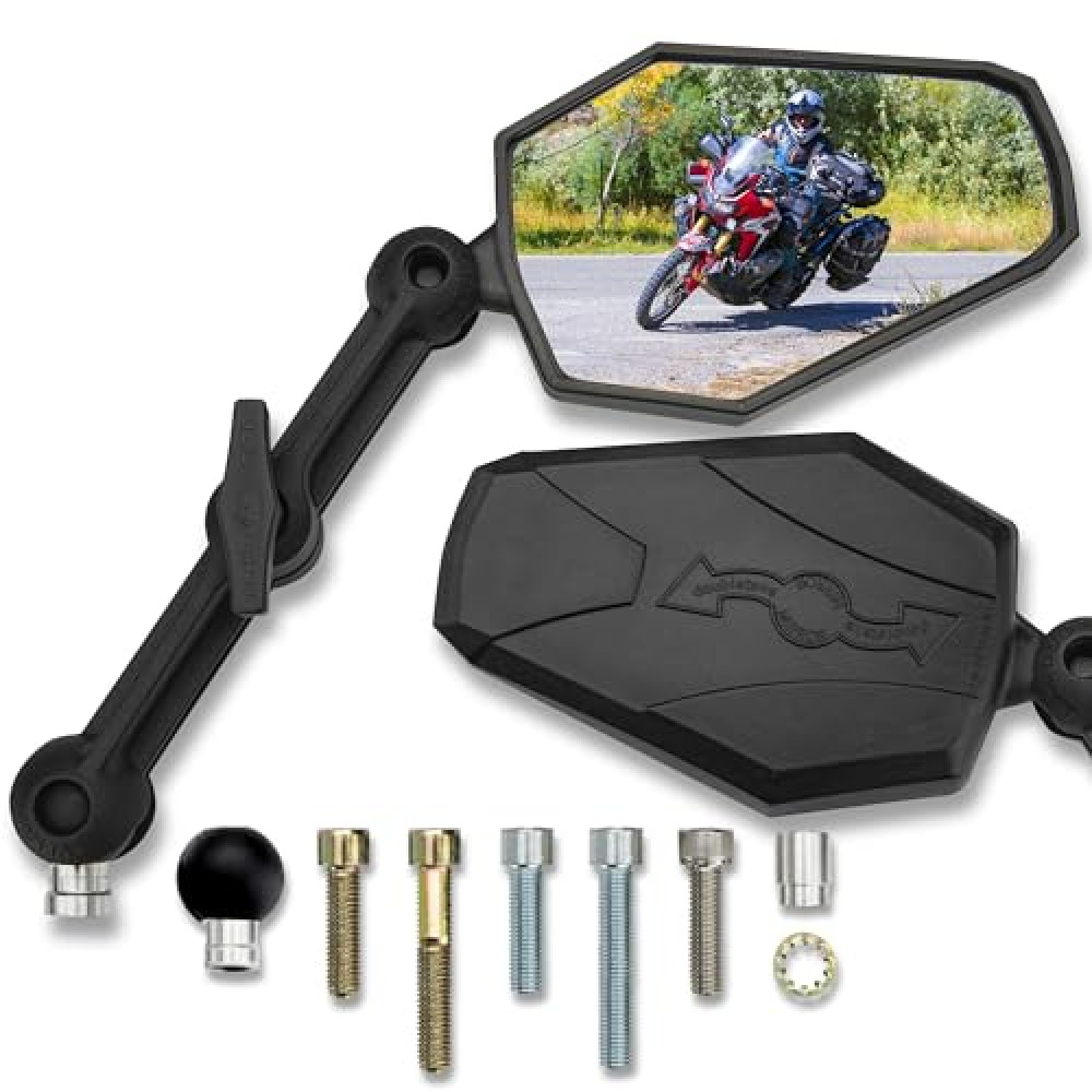 Doubletake Adventure 6" Mirror Kit 2.0, Universal Fit Folding Motorcycle Mirrors, Guaranteed for Life.