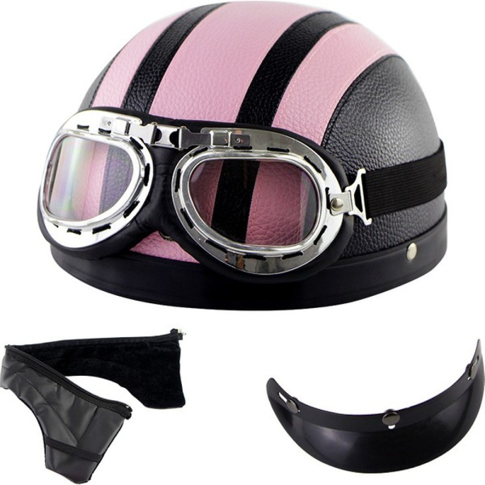 Douler Motosiklet Hafif Deri Retro Harley Kaskı, Güvenlik Kaskı Moda Yarım Kask Elektrikli Araç Kaskı ile Gözlük Özelliklerine Sahiptir - Pembe Motorsiklet Kaskları Fiyatı