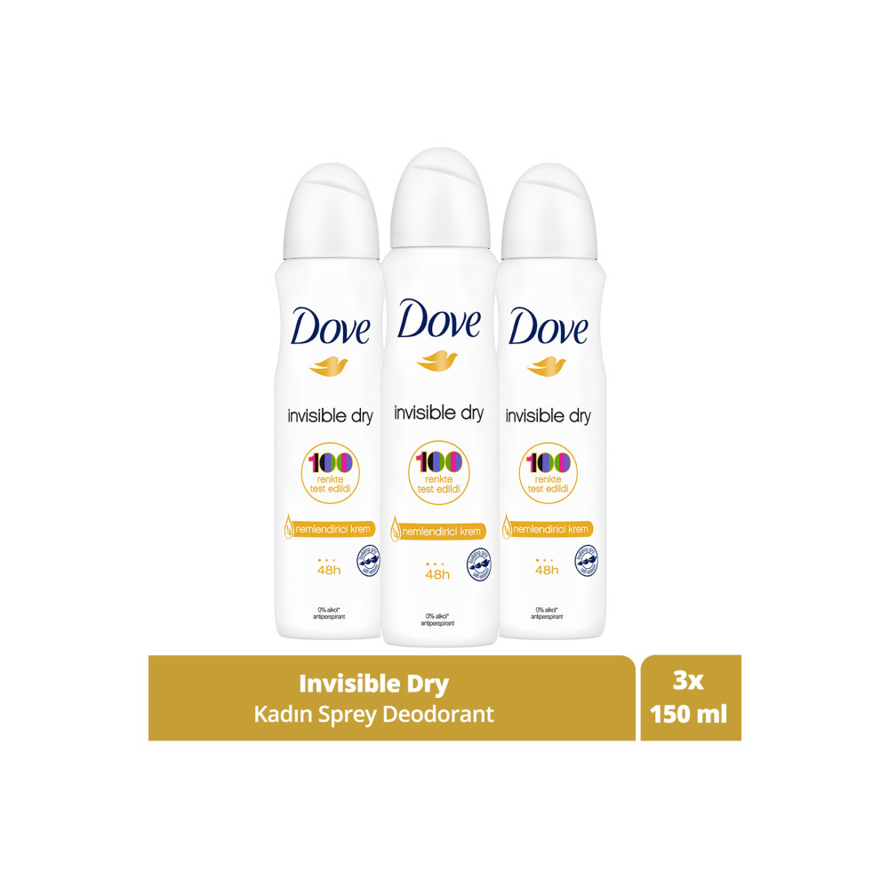 Dove Kadın Sprey Deodorant Invisible Dry 1/4 Nemlendirici Krem Etkili 150 ml X3 Adet Deodorantlar Fiyatı