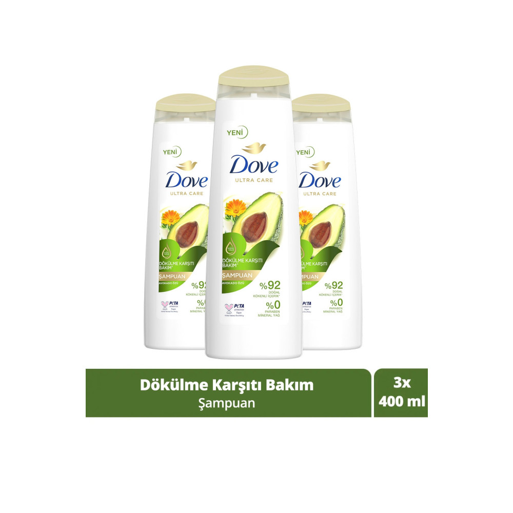 Dove Ultra Care Saç Bakım Şampuanı Dökülme Karşıtı Bakım Avokado Özü 400 ml X3 Adet Şampuan ve Saç Kremi Fiyatı