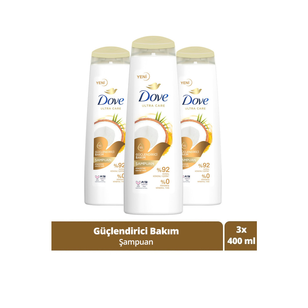 Dove Ultra Care Saç Bakım Şampuanı Güçlendirici Bakım Hindistan Cevizi Yağı 400 ml X3 Adet Şampuan ve Saç Kremi Fiyatı