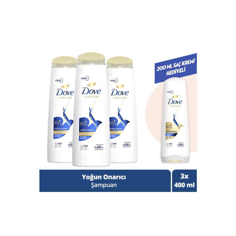 Dove Ultra Care Saç Bakım Şampuanı Yoğun Onarıcı Yıpranmış Saçlar 400 ml X3 Şampuan ve Saç Kremi Fiyatı