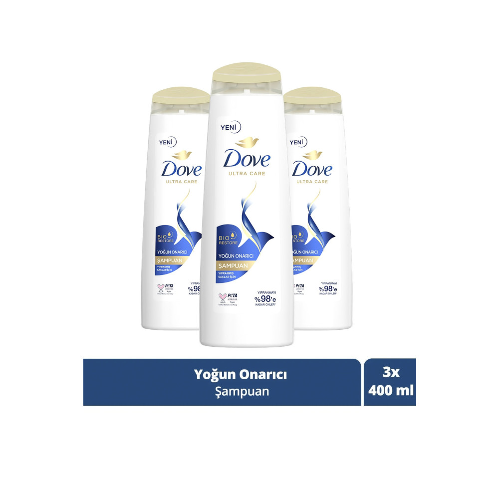 Dove Ultra Care Saç Bakım Şampuanı Yoğun Onarıcı Yıpranmış Saçlar Için 400 ml X3 Adet Şampuan ve Saç Kremi Fiyatı