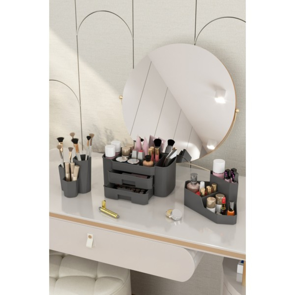 Dovi Home Makyaj Düzenleyici ve Kozmetik Saklama Kutusu Organizer 3'lü Set - Antrasit Makyaj Fırça ve Aksesuarları Fiyatı