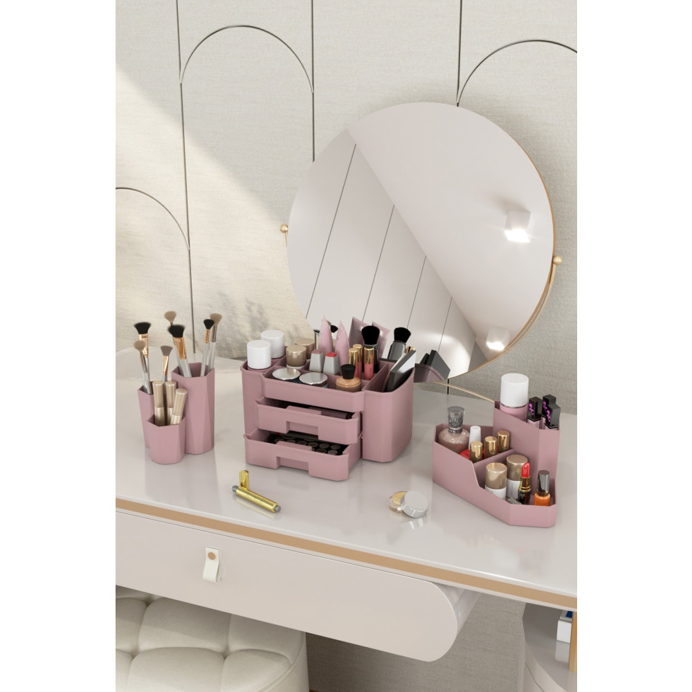 DOVİ HOME Makyaj Düzenleyici Ve Kozmetik Saklama Kutusu Organizer 3lü Set Gül Kurusu Eşya Saklama / Düzenleme Fiyatı