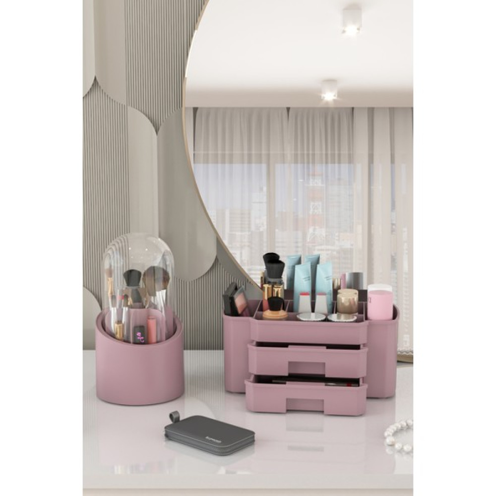 Dovi Home Mega Makyaj Kozmetik ve Fırçalık Düzenleyici Organizer 2'li Set Gül Kurusu Makyaj Fırça ve Aksesuarları Fiyatı