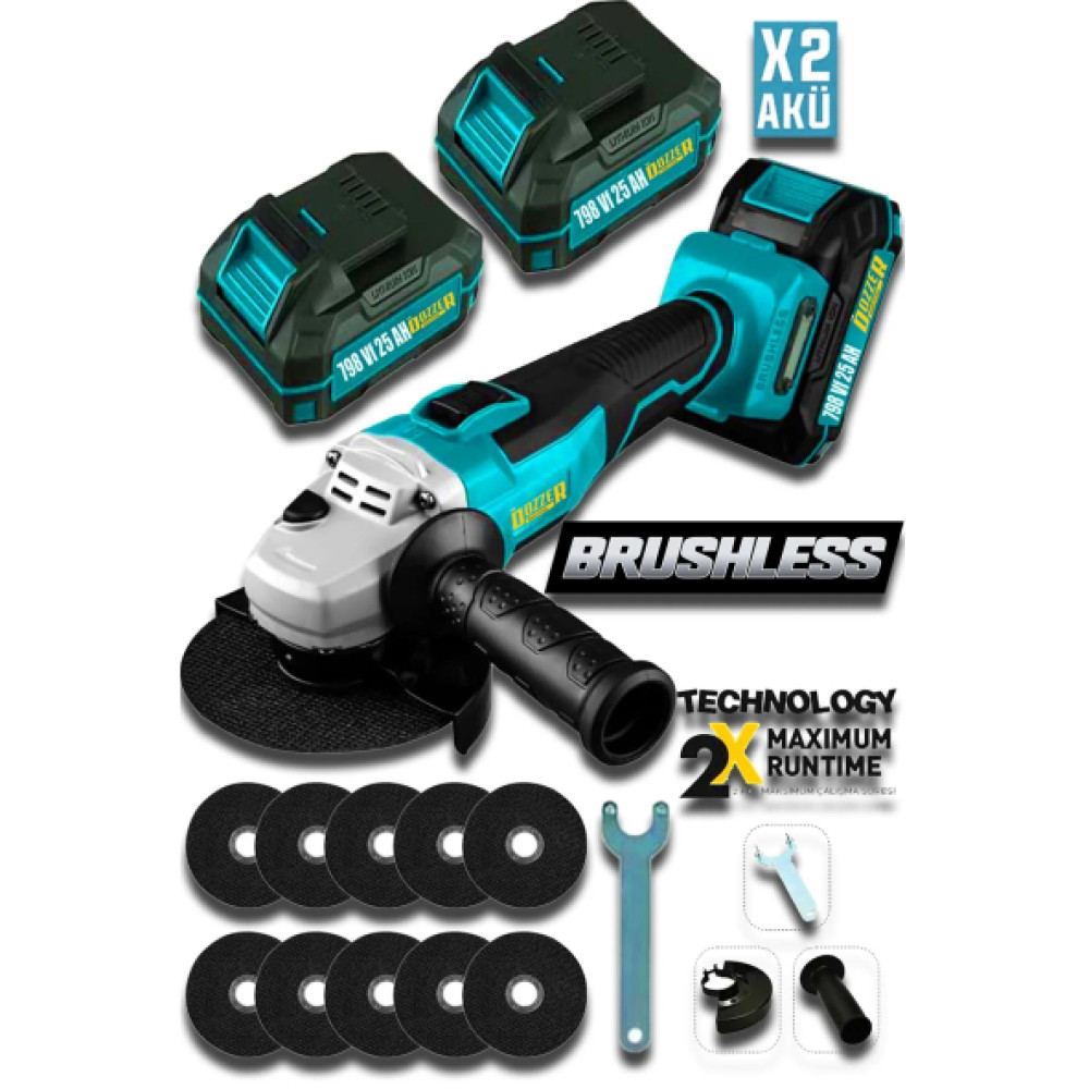 Dozzer Alman 798Vf 25Ah Komursuz Motor 115 Mm Akulu Avuc Ici Taslama Makinesi +10 Tas Taşlama Makinesi Fiyatı