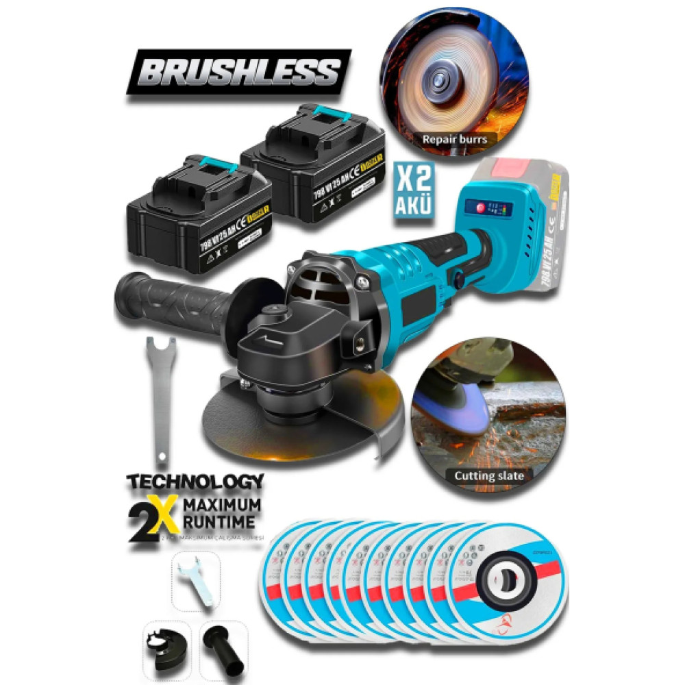 Dozzer Alman Black Blu 798Vf 25Ah Komursuz Motor 115 Mm Akulu Avuc Ici Taslama Makinesi +10 Tas Taşlama Makinesi Fiyatı