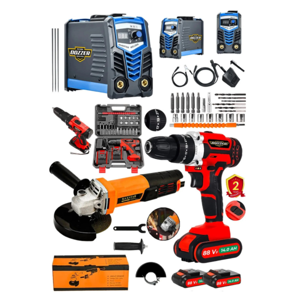 Dozzer Alman Demirci Seri 3Lu Set 200 Amper Kaynak + Akulu Vidalama + 115 Mm Avuc Taslama Spiral Makinesi Kaynak Makineleri Fiyatı