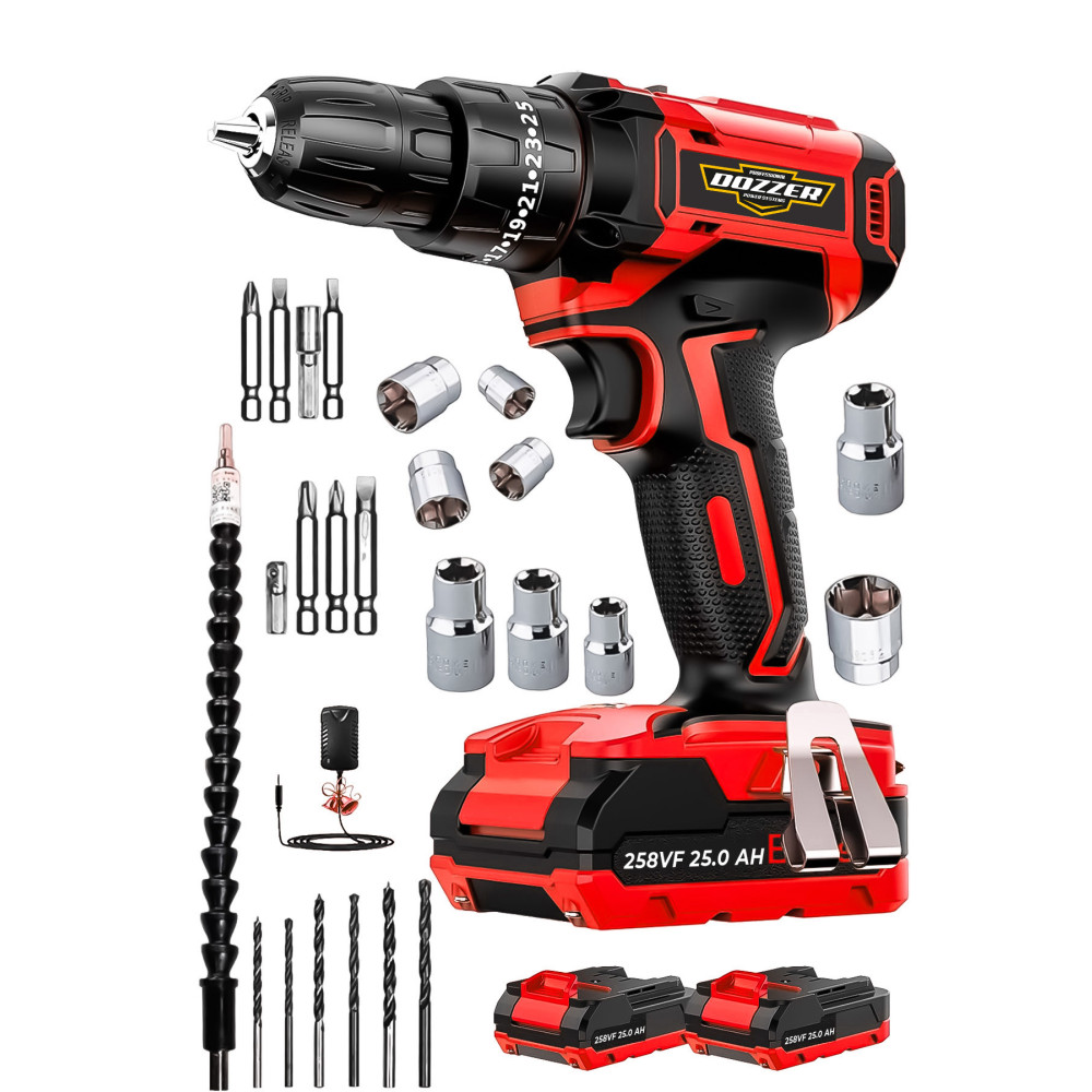DOZZER Alman Hard-x 258 Vf 20ah Çelik Şanzuman Bakır Sargılı 2 Akülü Vidalama Matkap Şarjlı Matkap Akülü Vidalama Makinesi Fiyatı