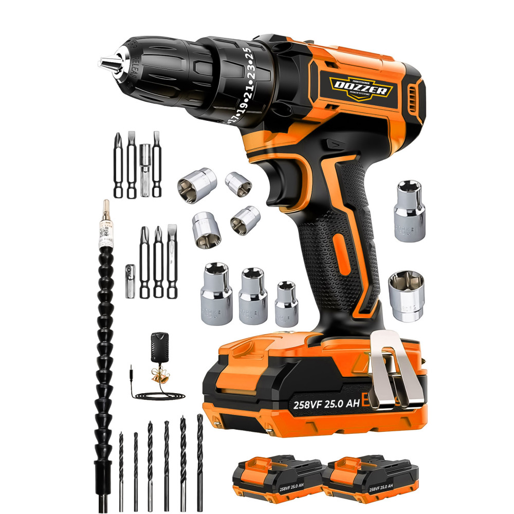 DOZZER Alman Hard-x Darbeli 256 Vf 20ah Çelik Şanzuman Bakır Sargılı 2 Akülü Vidalama Matkap Şarjlı Matkap Akülü Vidalama Makinesi Fiyatı