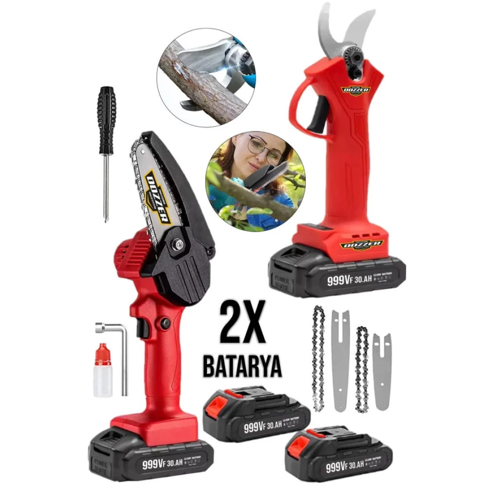 Dozzer Bahce 2Li Set 999Vf 30Ah Akulu Dal Kesme Makasi Ve Budama Bicki Testere Makinesi Dal Budama Makineleri Fiyatı