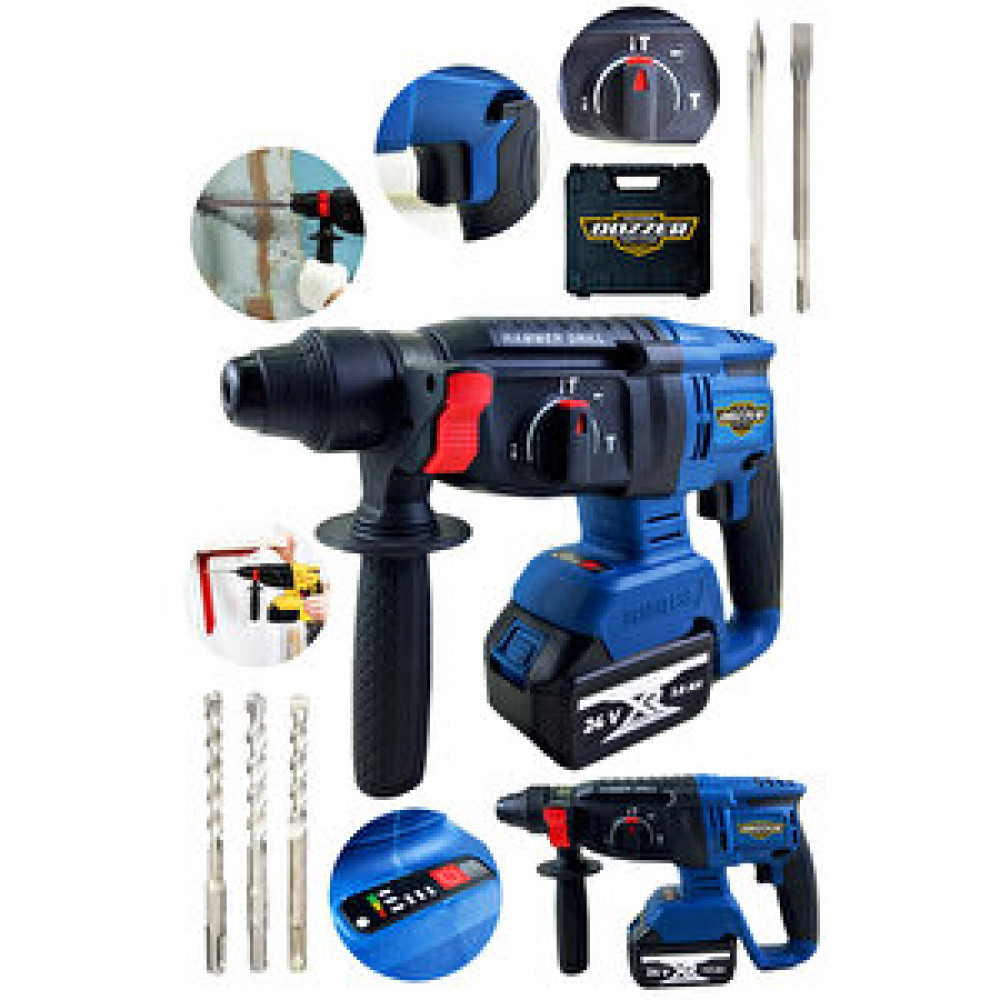 Dozzer Blue Hammer 24 Volt 3 Ah 4 Joule Darbeli Kömürsüz Motor Çift Akülü Şarjlı Kırıcı Delici Hilti Matkap 0,28 mm Kırıcı Deliciler & Kırıcılar Fiyatı