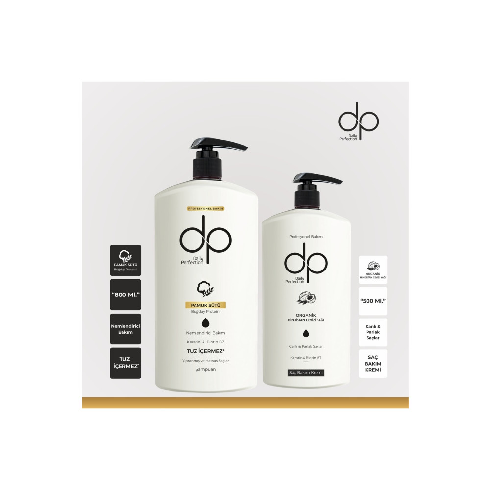 dp Daily Perfection Şampuan Pamuk Sütü Ve Buğday 800 ml Saç Bakım Kremi 500 ml Şampuan ve Saç Kremi Fiyatı