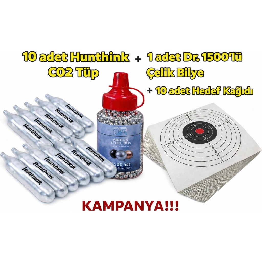 Dr 4.5mm 1500'LÜK Çelik Bilye + 10 Ad.hedef Kağıdı+ 10 Ad. Hunthink Co2 ( Kampanya 1 ) Diğer Fiyatı