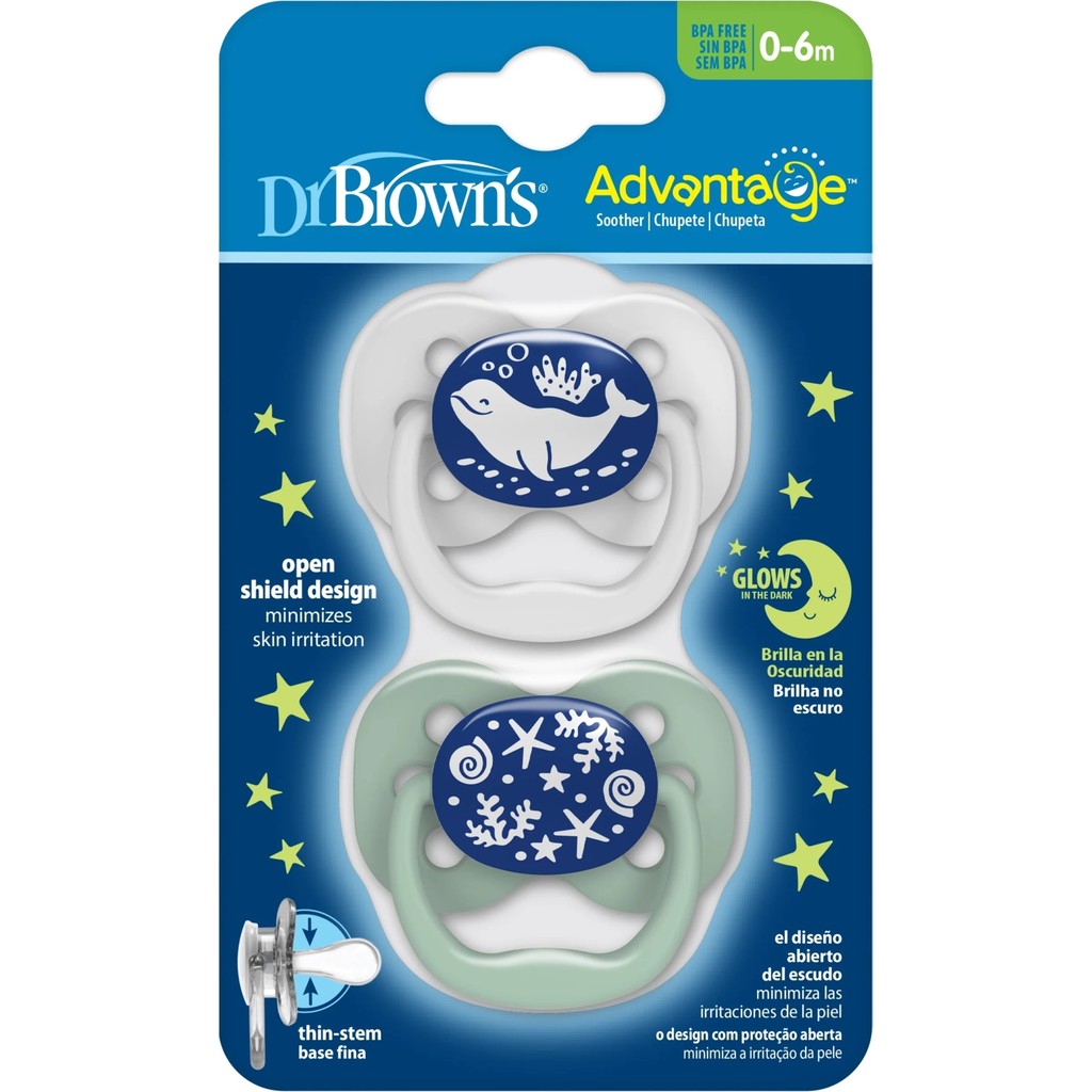 Dr. Brown’s™ Advantage™ Karanlıkta Parlayan Yalancı Emzik Mavi Okyanus,- 1. Evre - 0 - 6 Ay - Yeşil - Gri Emzik Fiyatı