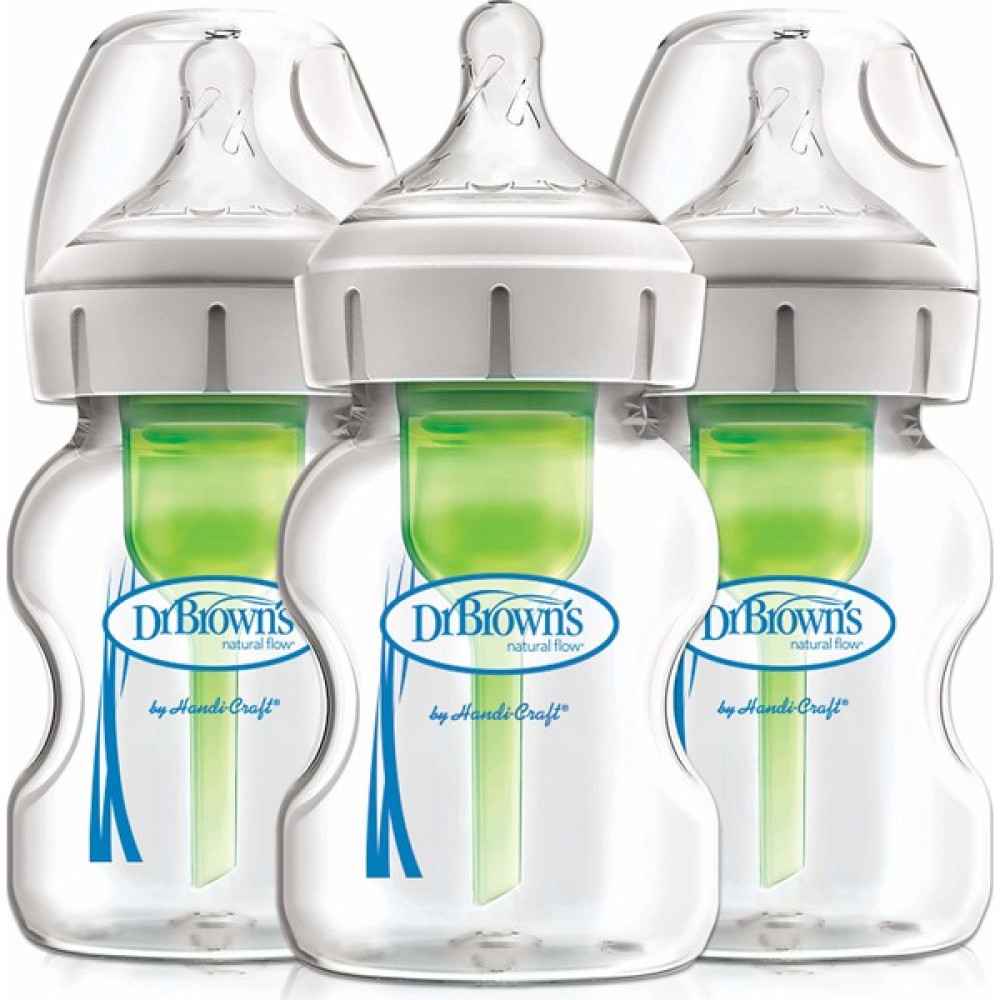 Dr. Brown's Options+ Geniş Boyunlu Cam Antikolik Biberon Seti 3'lü - 150 ml - Yeşil Biberon Fiyatı