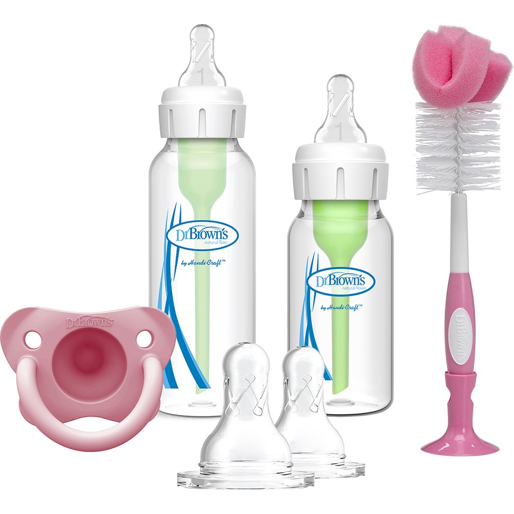 Dr Brown's Yeni Doğan Set Pembe Renkli 120 ml Cam Biberon ve 0-6 Ay Silikon Emzik Biberon Fiyatı