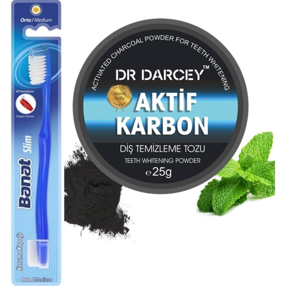 Dr Darcey Aktif Karbon Diş Temizleme Tozu 25 Gram + Banat Diş Fırçası Hediye Diş Beyazlatıcılar Fiyatı