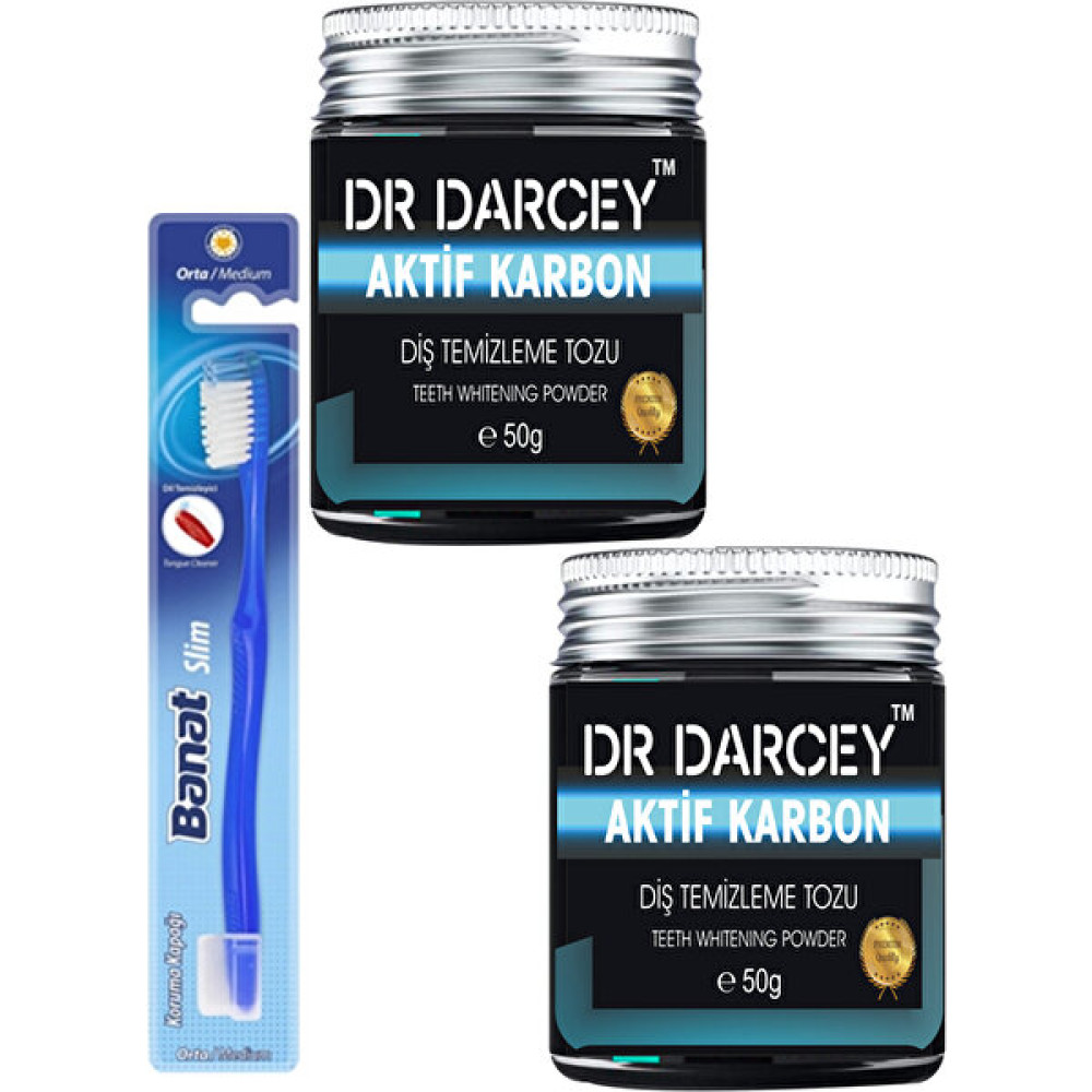Dr Darcey Aktif Karbon Diş Temizleme Tozu 50 gr 2 Adet + Banat Diş Fırçası Diş Beyazlatıcılar Fiyatı