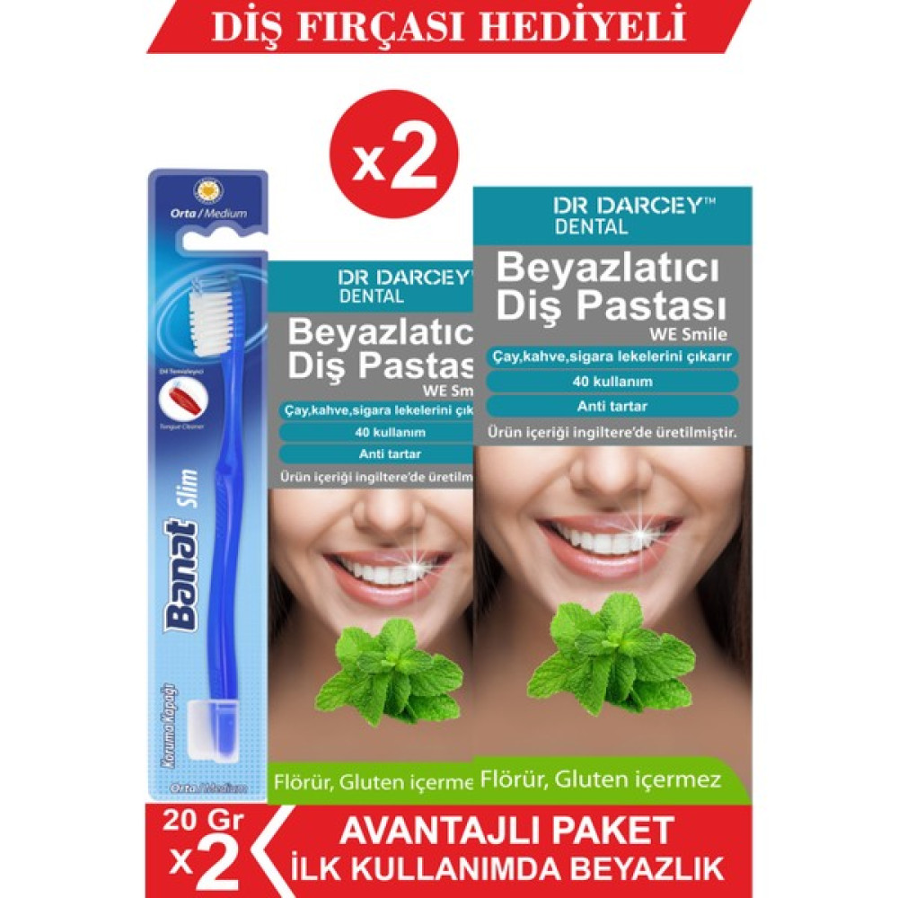 Dr Darcey Beyazlatıcı Diş Pastası 20 Gr*2 Adet + Banat Diş Fırçası Hediye Diş Beyazlatıcılar Fiyatı