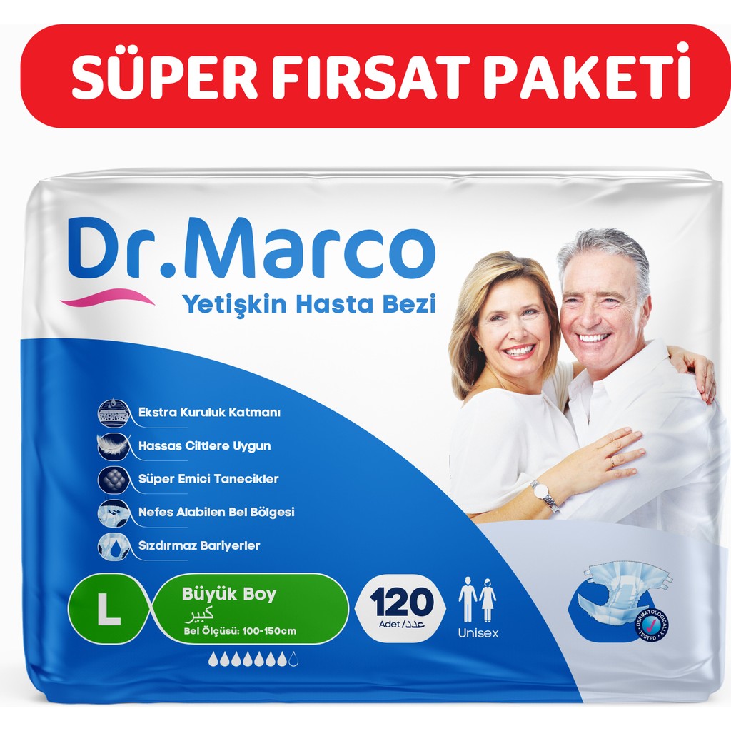 Dr Marco Dr.marco Yetişkin Bel Bantlı Hasta Bezi Large 120 Adet - L Hasta Bezleri ve Temizliği Fiyatı