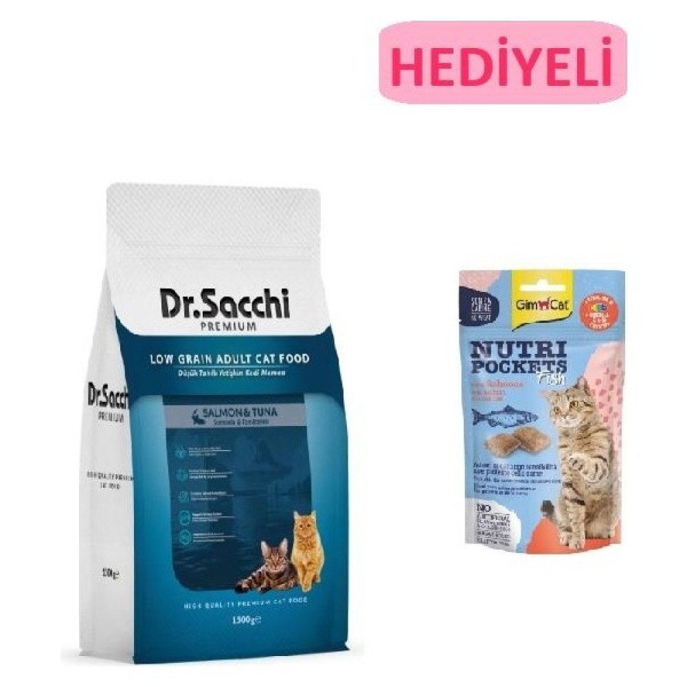 Dr. Sacchı Premıum Düşük Tahıllı Somonlu ve Ton Balıklı Kedi Maması 1,5 Kg+Gc Somonlu Ödül Tableti Hediyeli - 1.5 KG Evcil Hayvan Ürünleri Fiyatı