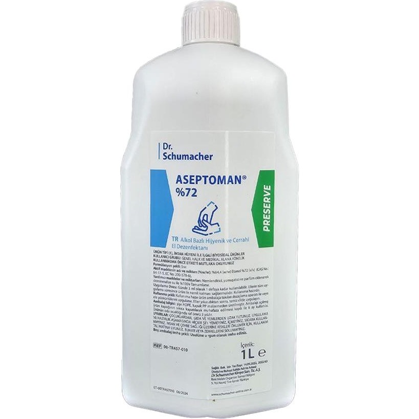 Dr. Schumacher Aseptoman %72 Alkol Bazlı Hijyenik El Dezenfektanı 1000 ml - 1 lt Diğer Fiyatı