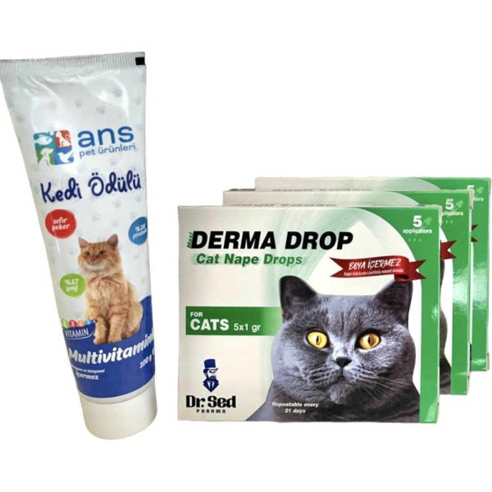 Dr. Sed Maxi Derma Kedi Dışparazit Ensedamlası Deri Bakım 3 Kutu + Ans Kedi Ödül Maması Multivitamin 100GR Evcil Hayvan Ürünleri Fiyatı