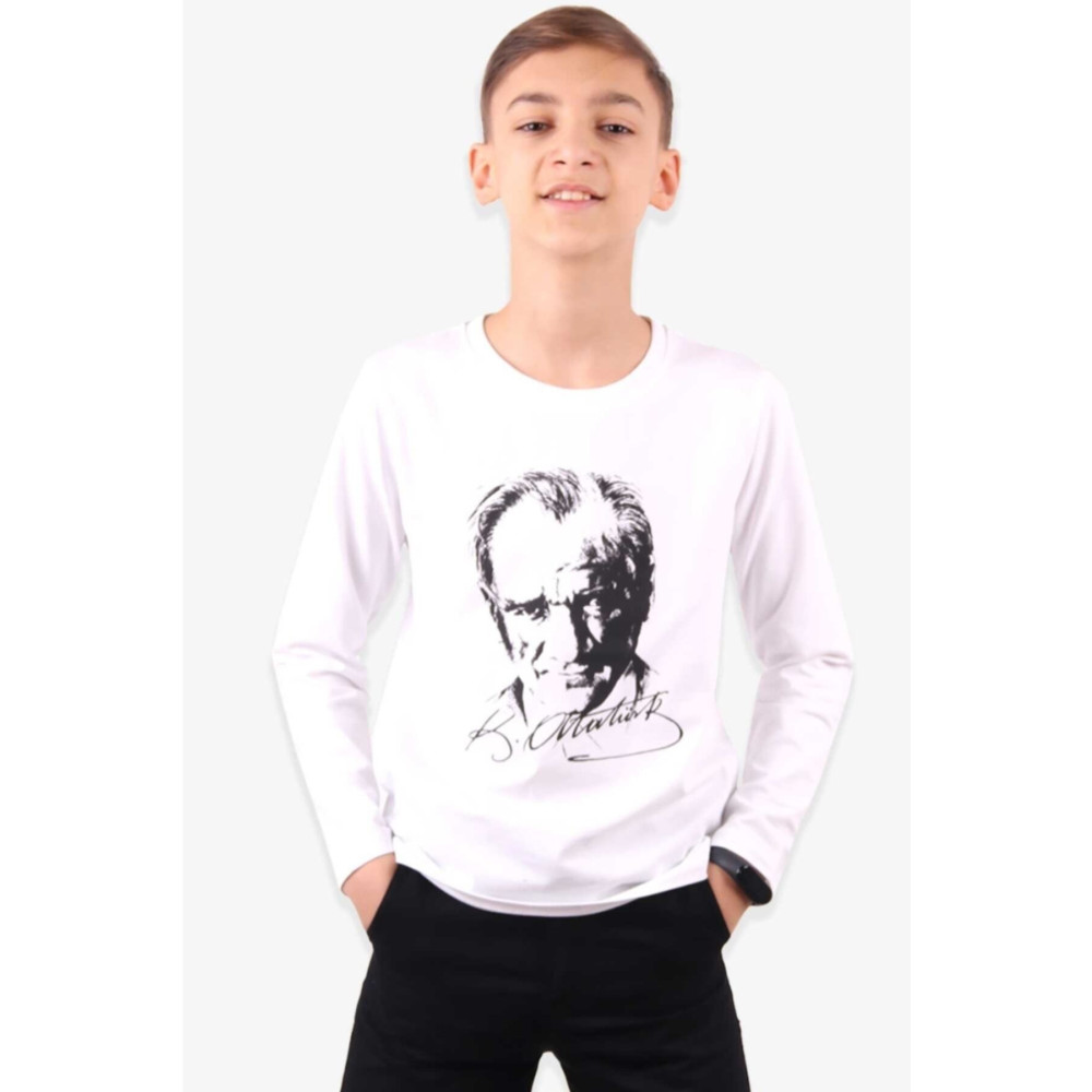 Dragora Atatürk Baskılı Uzun Kollu 23 Nisan 19 Mayıs 30 Ağustos 10 Kasım Süper Kalite Çocuk T-shirt 5-6 Yaş Beden Bayan T-shirt Fiyatı