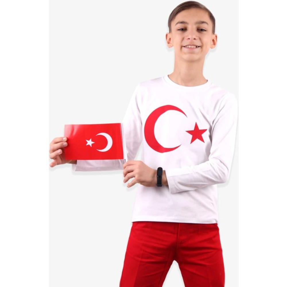 Dragora Bayrak Baskılı Uzun Kollu 23 Nisan 19 Mayıs 30 Ağustos 10 Kasım Süper Kalite Unisex Çocuk T-Shirt Erkek Çocuk T-shirt Fiyatı