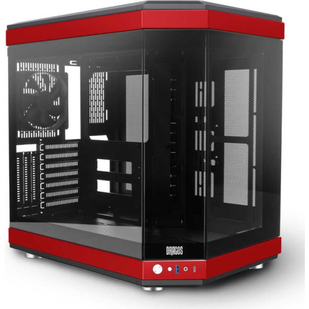 Dragos North 1x Fan USB 3.0 + Type C Atx Mid Tower Panoramik Temperli Cam Gaming Bilgisayar Kasası Kırmızı Siyah PC Kasaları Fiyatı
