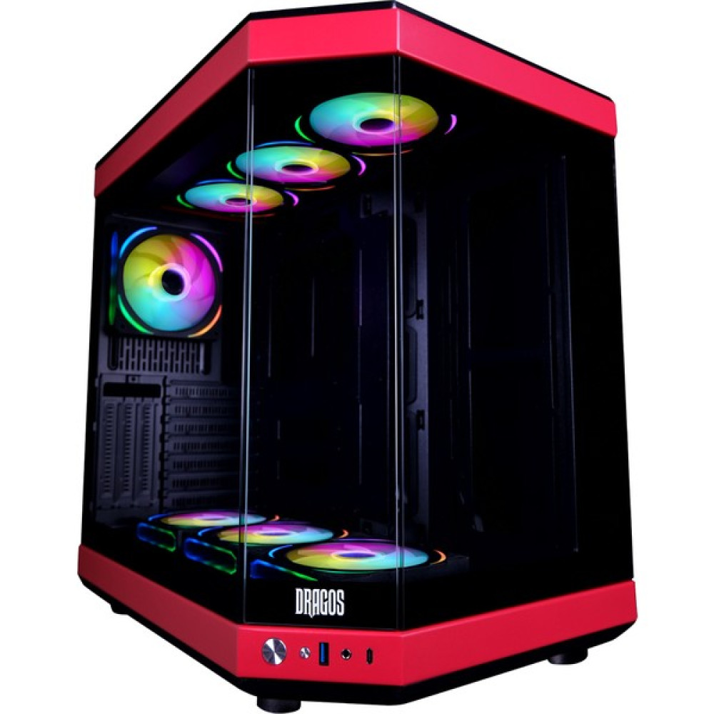 Dragos North 7x Rgb Fan USB 3.0 + Type C Atx Mid Tower Panoramik Temperli Cam Gaming Bilgisayar Kasası Kırmızı Siyah PC Kasaları Fiyatı