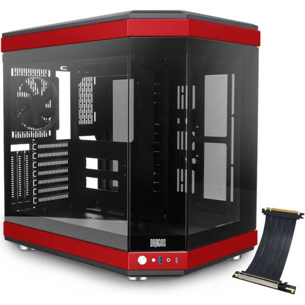 Dragos North Premium L Pcı Express 4.0 Riser 1x Fan USB 3.0 + Type C Atx Mid Tower Panoramik Temperli Cam Gaming Bilgisayar Kasası Kırmızı Siyah PC Kasaları Fiyatı