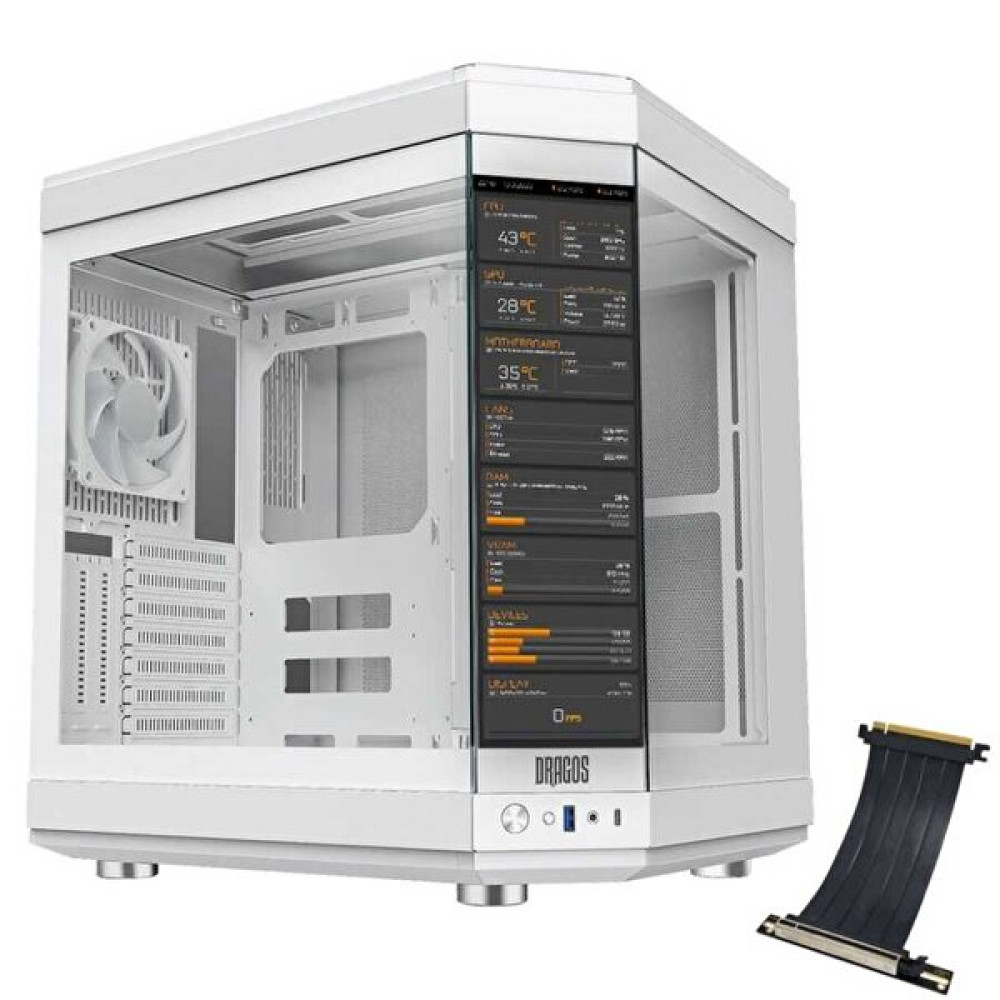 Dragos North Premium XL LCD Ekran PCIe 4.0 Riser 1x Fan USB 3.0 Type-C PSU Yok ATX Beyaz Gaming Bilgisayar Kasası Masaüstü Bilgisayar Fiyatı