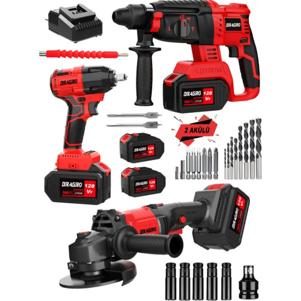 Dragro Alman 3x2 Pro 128 V 3'lü Set Kırıcı Delici Somun Sıkma Taşlama Mak Red 2 Akülü Kömürsüz Full Set Kırıcı Deliciler & Kırıcılar Fiyatı