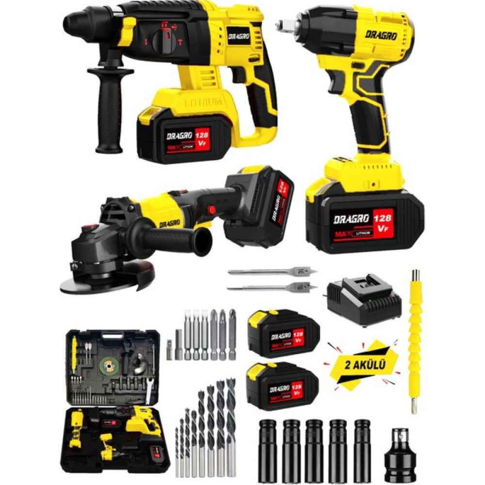 Dragro Alman 3x2 Pro 128 V 3'lü Set Kırıcı Delici Somun Sıkma Taşlama Makinesi 2 Akülü Kömürsüz Full Set Kırıcı Deliciler & Kırıcılar Fiyatı