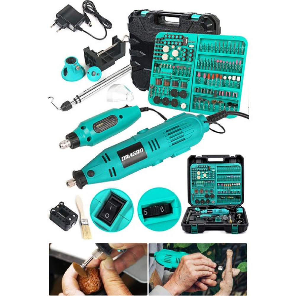 Dragro Alman 400 Watt 352 Parça 60.000 Rpm 6 Kademe Devir Ayarlı Hobi Gravür Seti Mini Taşlama Makinesi Elektrikli El Aletleri Fiyatı