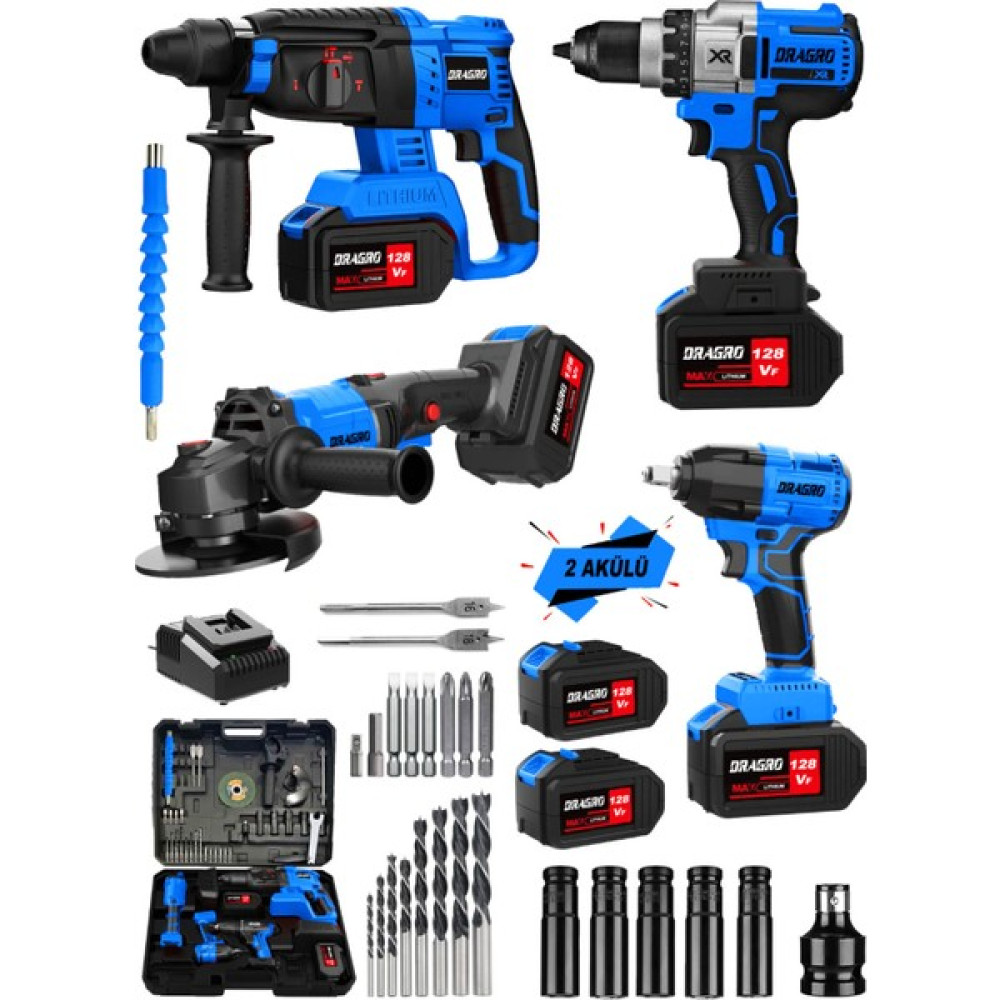 Dragro Alman 4x2 Pro 128 V 4'lü Set Kırıcı Delici Somun Sıkma Taşlama Makinesi Matkap 2 Akülü Kırıcı Deliciler & Kırıcılar Fiyatı